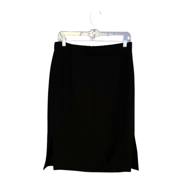 J. Crew Knee Length Black Lined Skirt Stretch Waist Size Womens 4 Side Slits - Picture 1 of 10